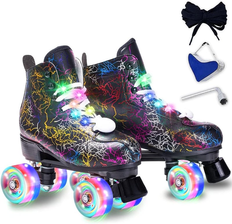 SCNUT Roller Skates Women Men - Microfiber Leather Roller Skate Classic High Top Double Row Roller Skates for Indoor Outdoor with Light up Shoe Laces - Image 1